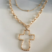 18K Gold Plated Hammered Cross Necklace